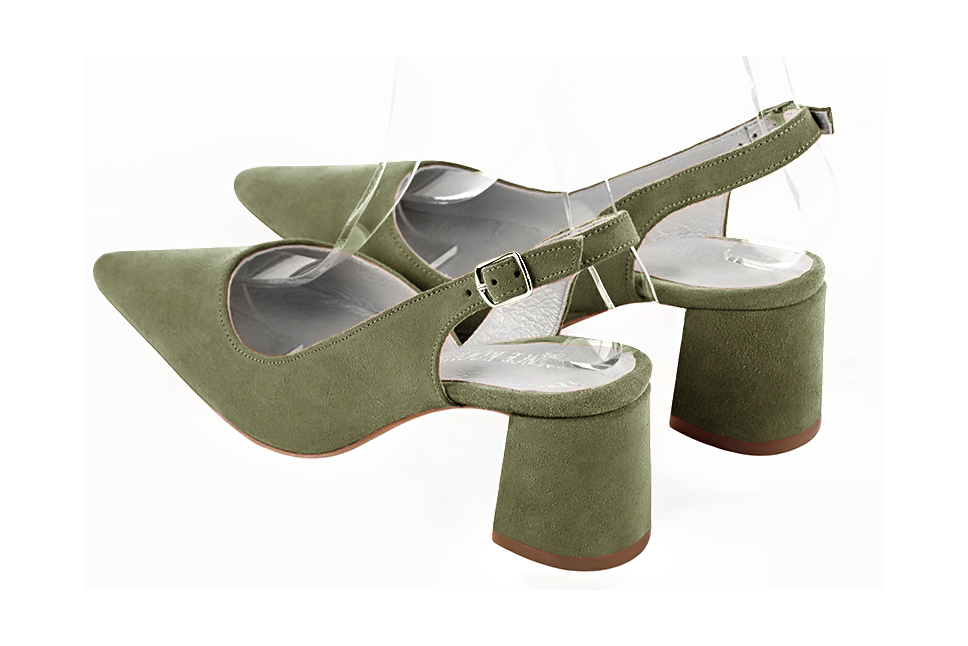, coloris vert kaki. Bout pointu. Mi-haut à haut. Talon évasé. Cérémonie, soirée, cocktail, évènementiel. Personnalisation : Choix des cuirs, 
                des couleurs et des talons. Petites et grandes pointures. - Florence KOOIJMAN